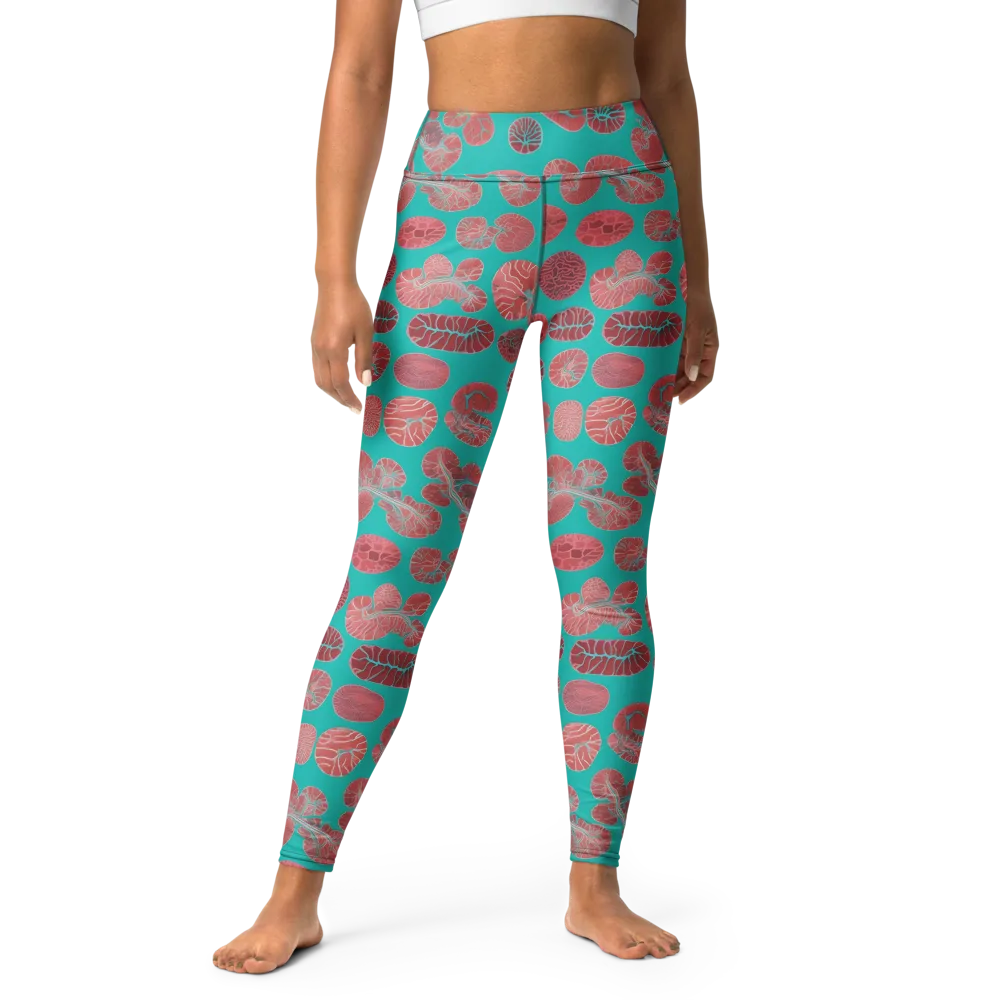 Coral Circuit on Yoga Leggings — Front