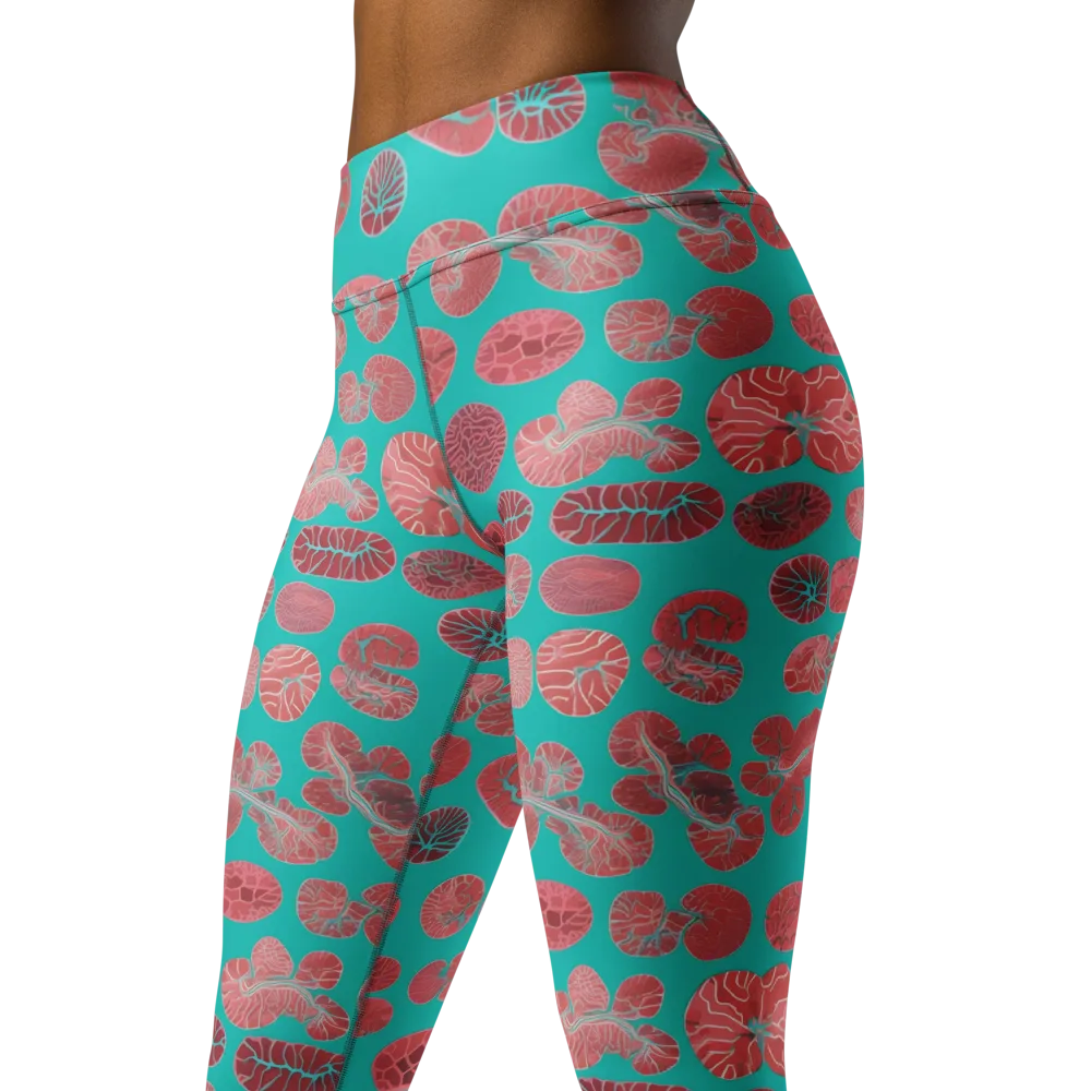 Coral Circuit on Yoga Leggings — Left Front
