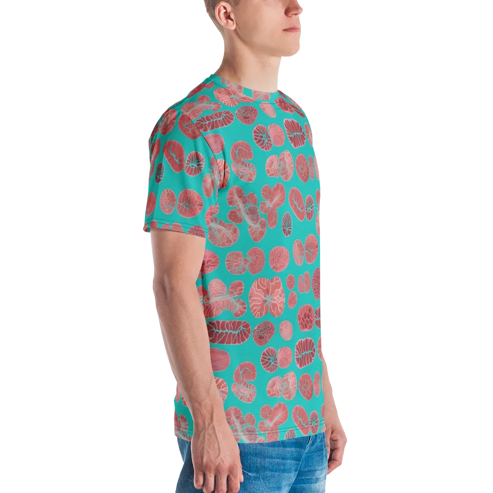 Coral Circuit on Men's Crew Neck T-Shirt — Right