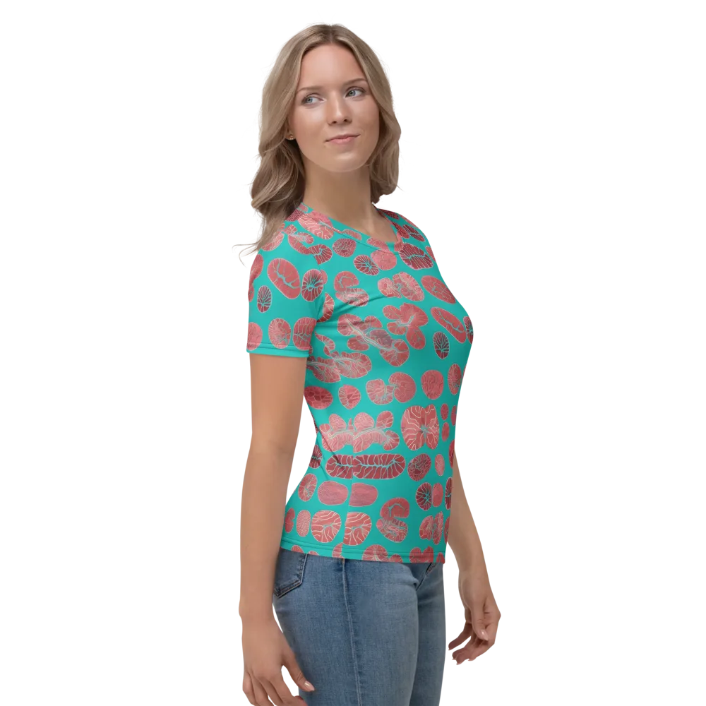 Coral Circuit on Women's Crew Neck T-Shirt — Right