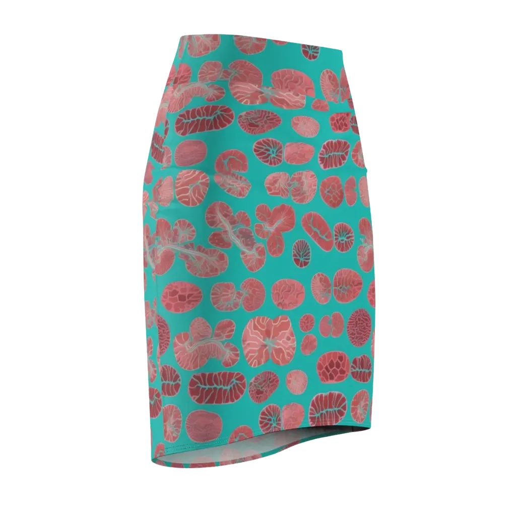 Coral Circuit on Pencil Skirt — Front Side