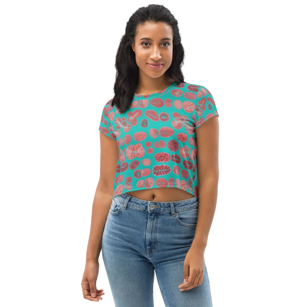 Coral Circuit on Crop Tee — Front