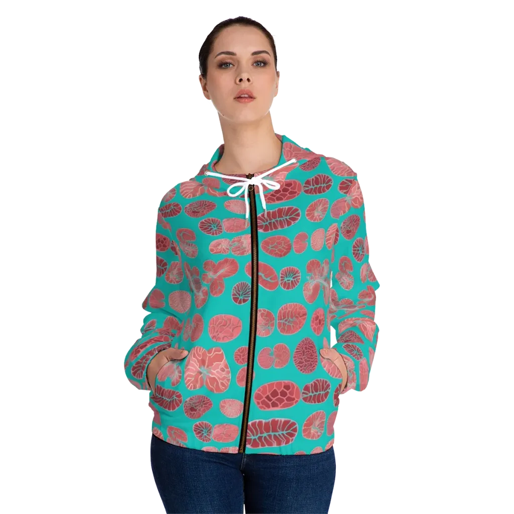 Coral Circuit on Women's Full-Zip Hoodie — Front On Person