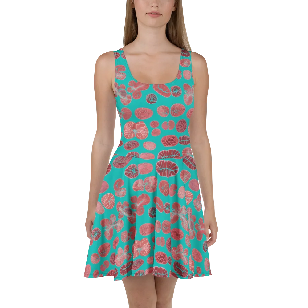 Coral Circuit on Skater Dress — Front