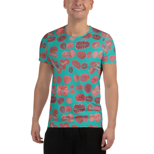 Coral Circuit on a Men's Athletic T-Shirt