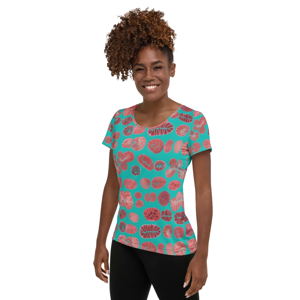 Coral Circuit on Women's Athletic T-Shirt — Left