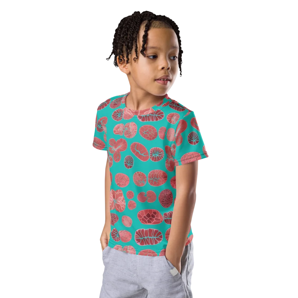 Coral Circuit on Kids Crew Neck T-Shirt — Left Front