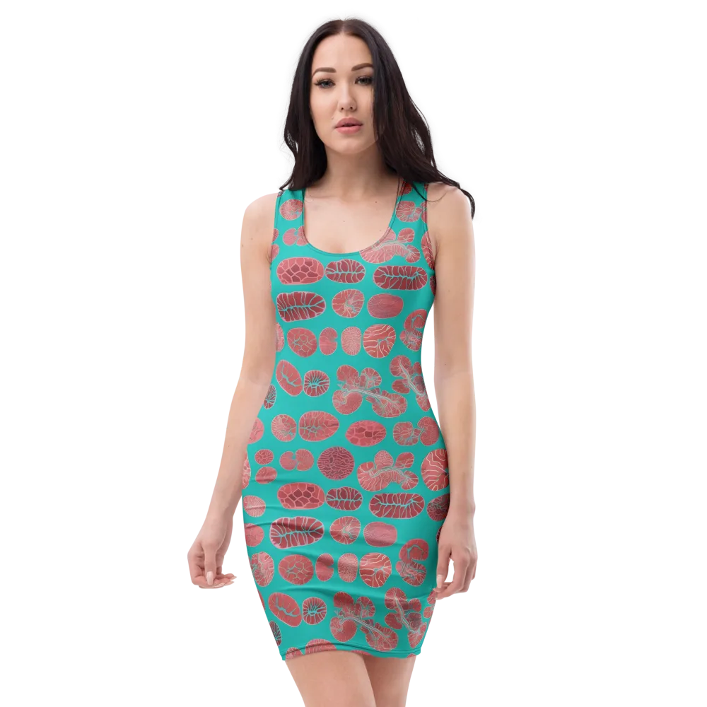 Coral Circuit on Bodycon Dress — Front