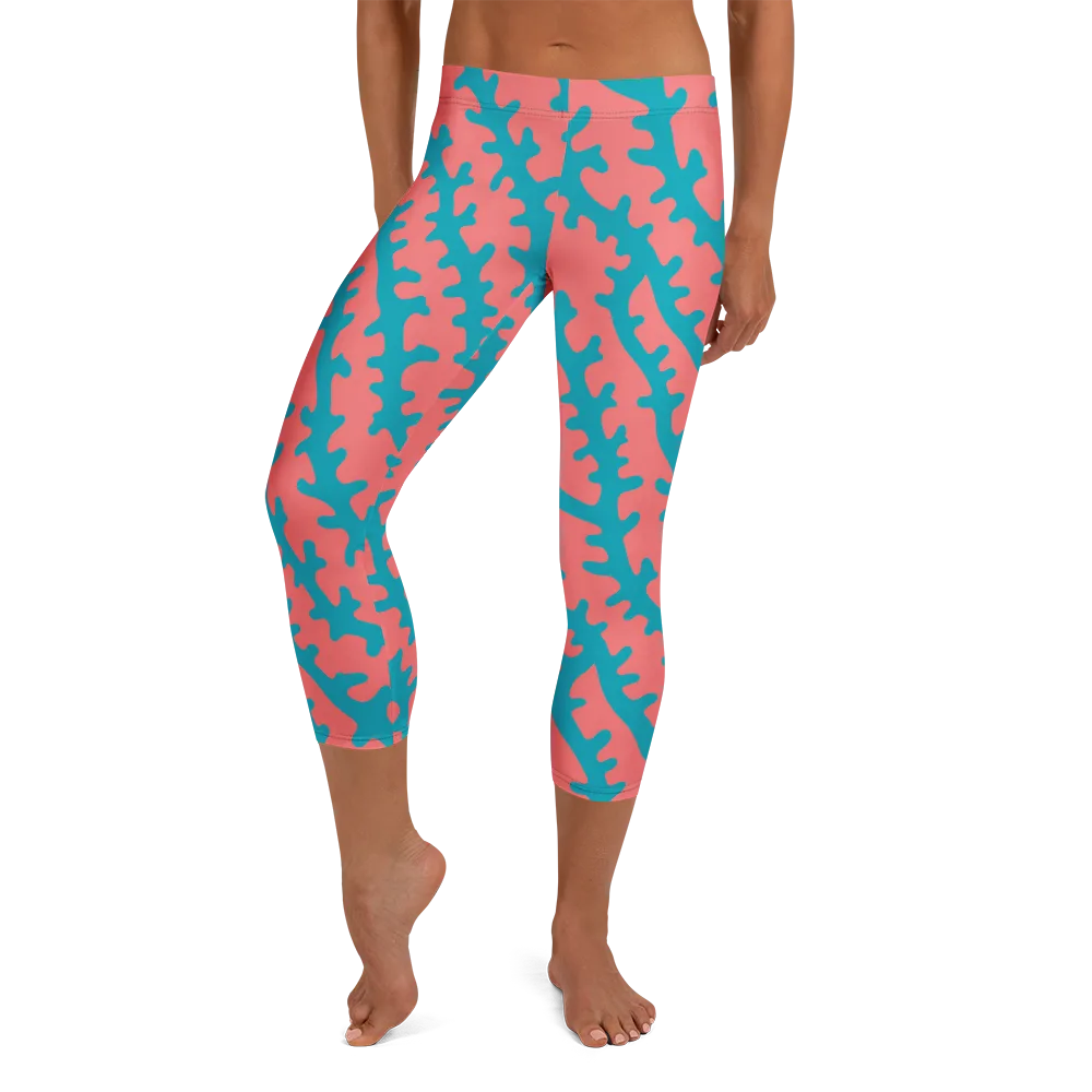 Lagoon Lace on Capri Leggings — Front