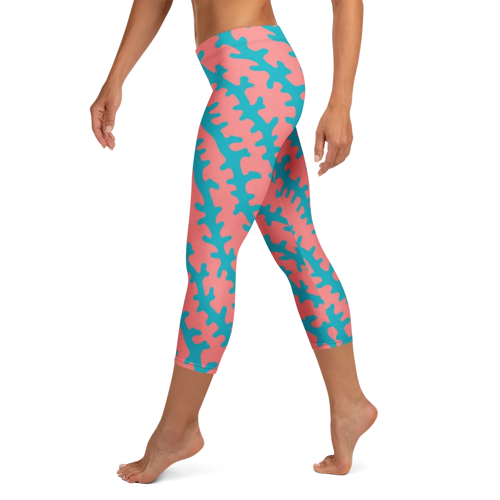 Lagoon Lace on Capri Leggings — Left
