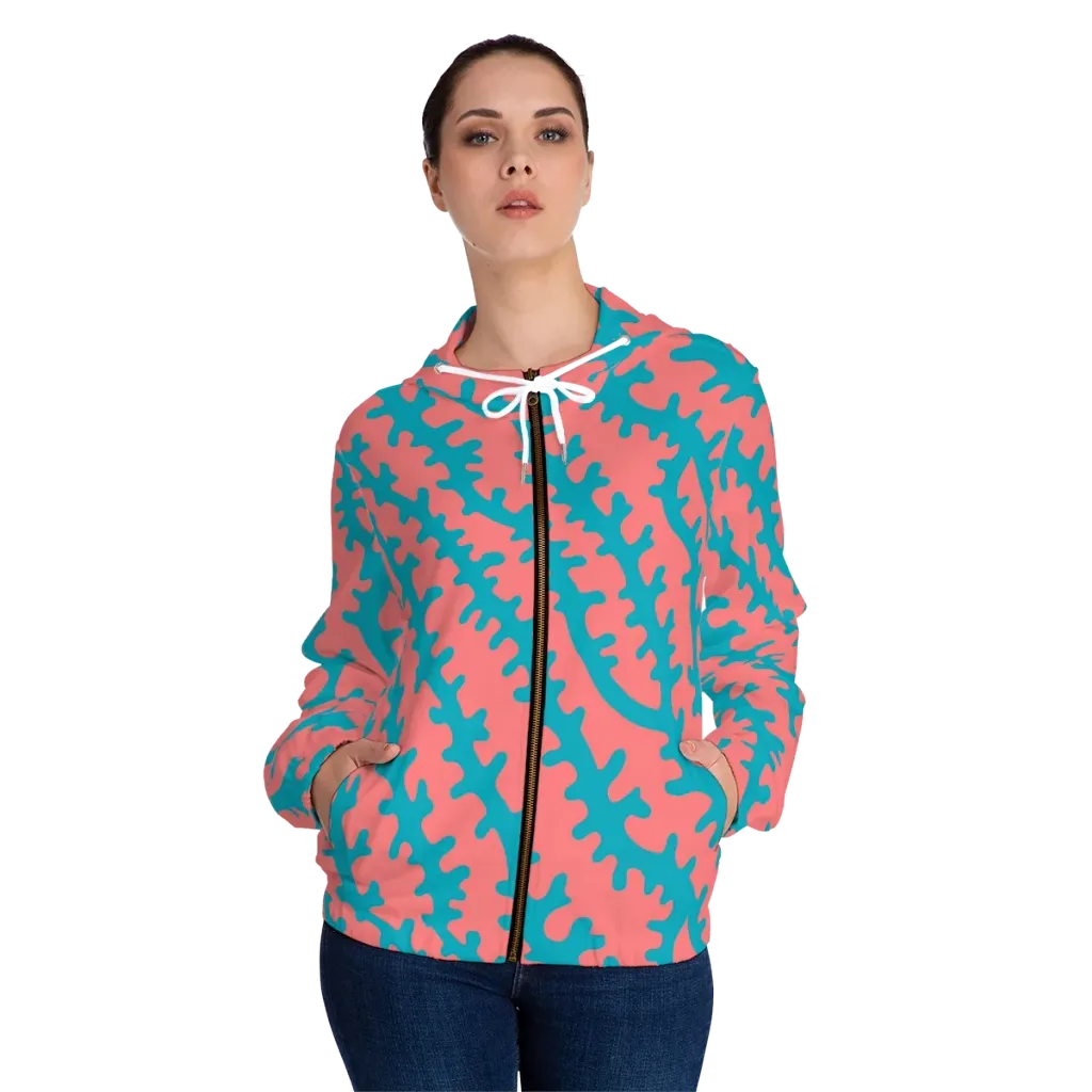 Lagoon Lace on Women's Full-Zip Hoodie — Front On Person