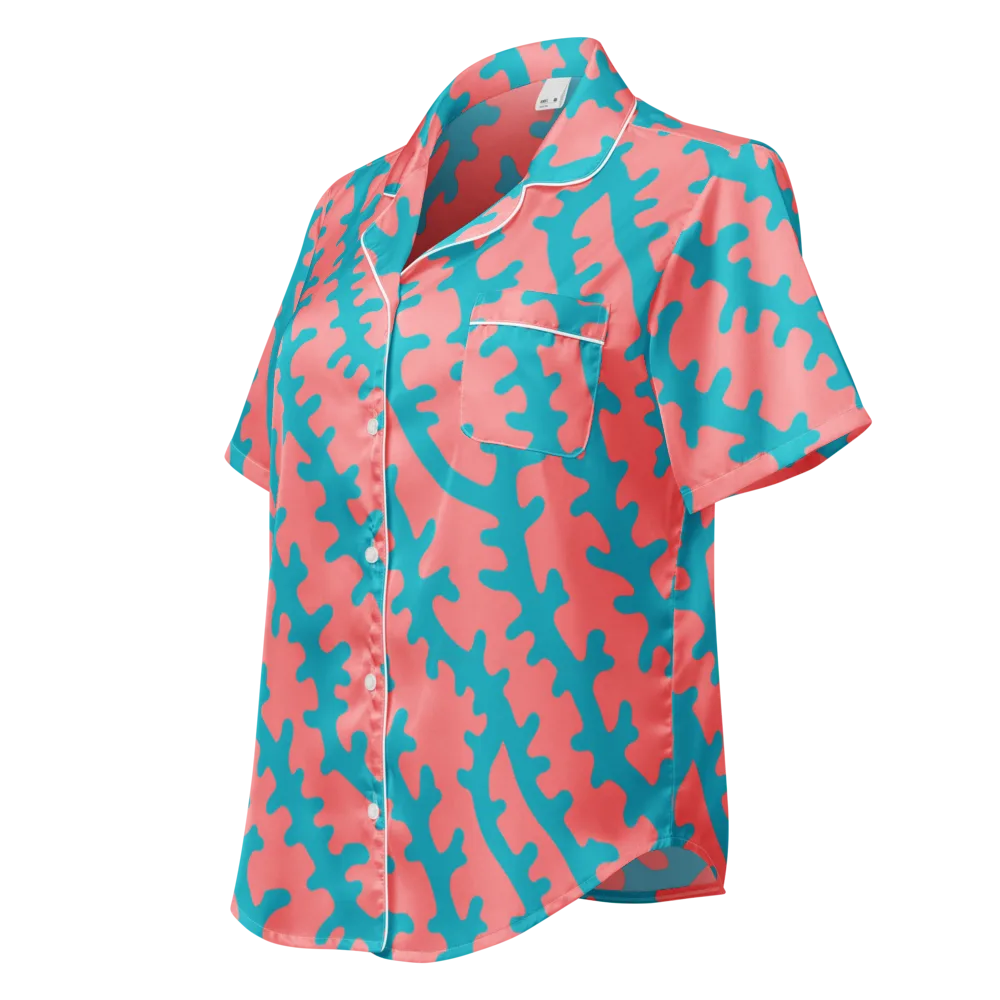 Lagoon Lace on Women's Short Sleeve Pajama Top — Left Front