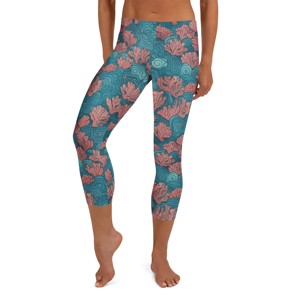 Pink Reef on Capri Leggings — Front