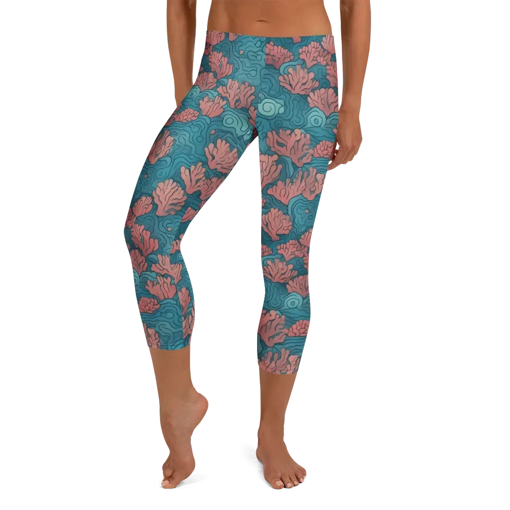 Pink Reef on Capri Leggings — Front