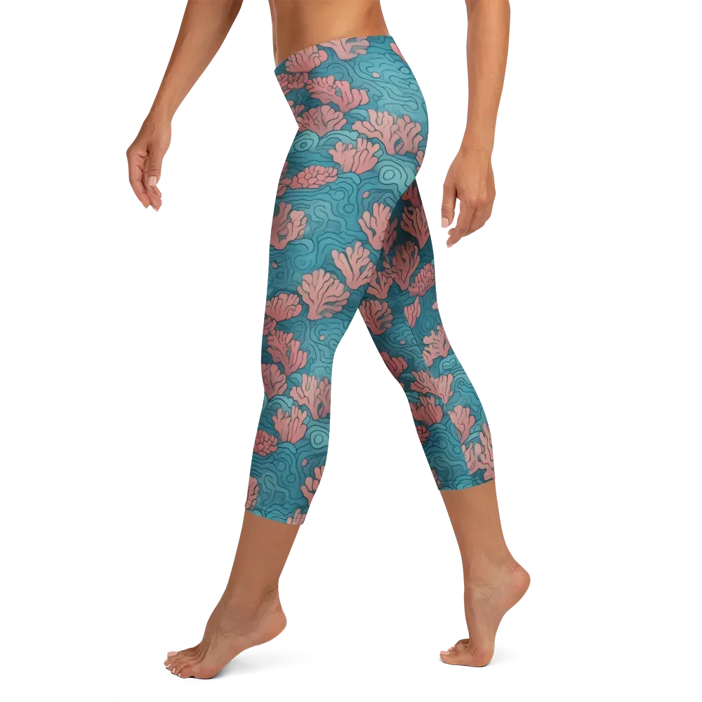 Pink Reef on Capri Leggings — Left