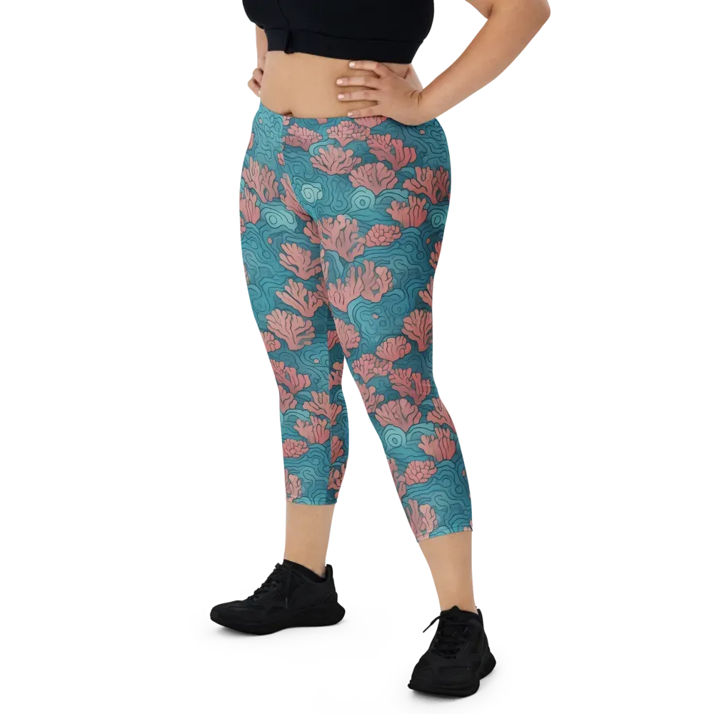 Pink Reef on Capri Leggings — Front