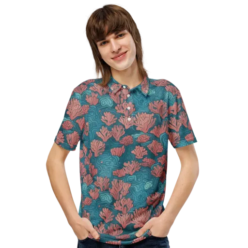 Pink Reef on a Men's Slim Fit Polo Shirt