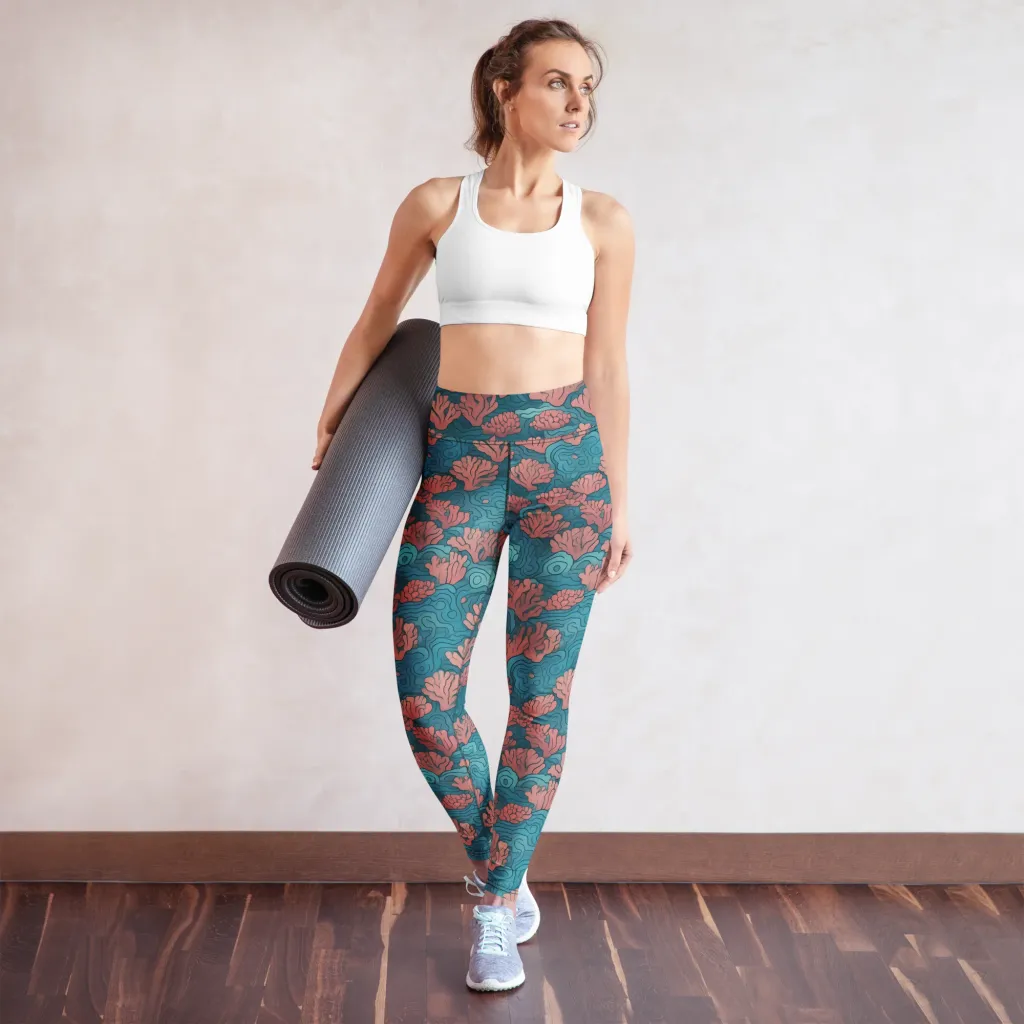 Pink Reef on Yoga Leggings — Front