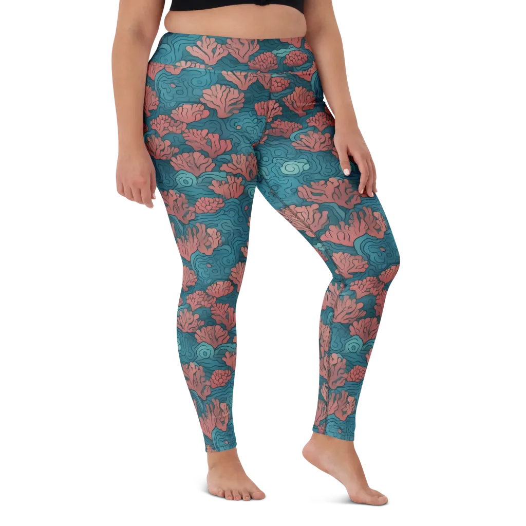Pink Reef on Yoga Leggings — Front