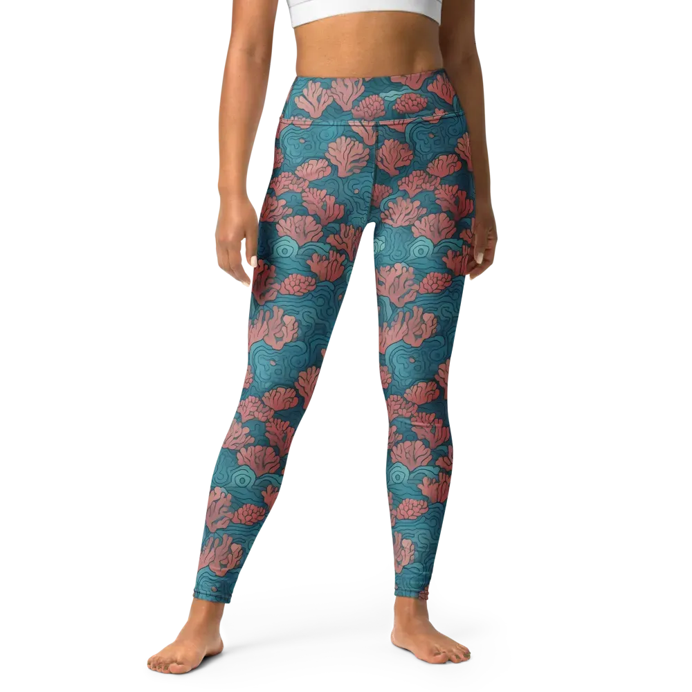 Pink Reef on Yoga Leggings — Front
