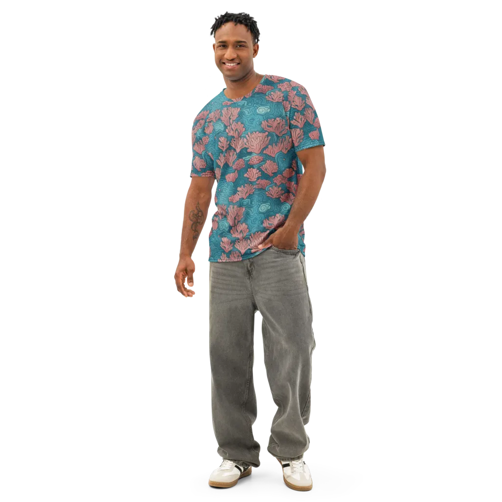 Pink Reef on Men's Cotton Crew Neck T-Shirt — Front