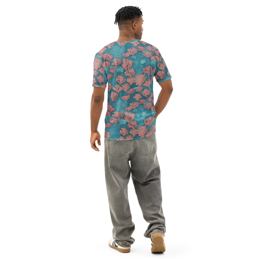 Pink Reef on Men's Cotton Crew Neck T-Shirt — Back