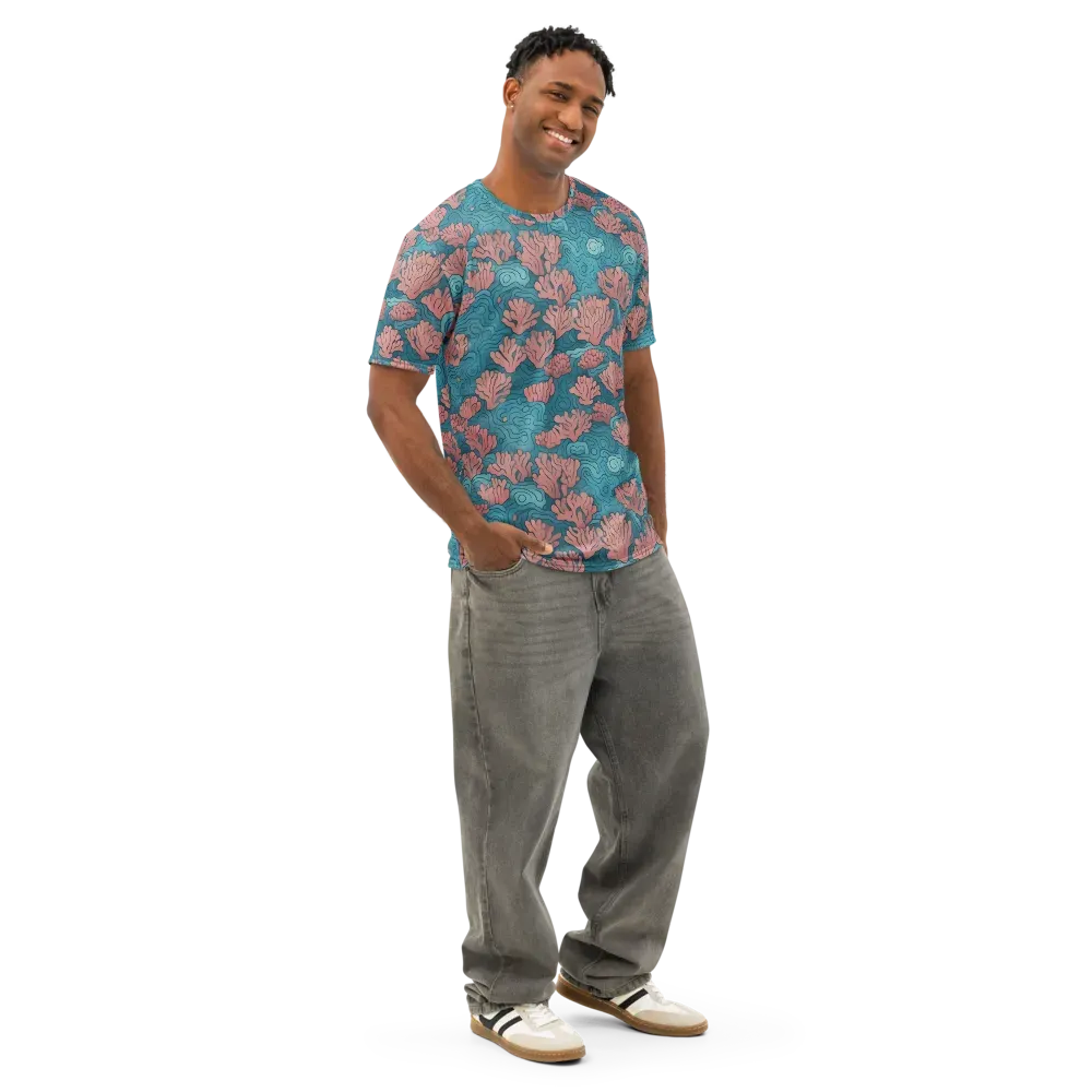 Pink Reef on Men's Cotton Crew Neck T-Shirt — Right Front