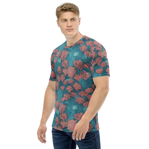 Pink Reef on a Men's Crew Neck T-Shirt