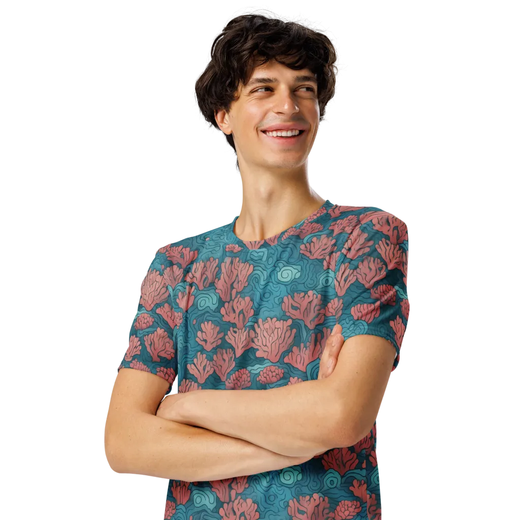 Pink Reef on Men's Crew Neck T-Shirt — Left Front