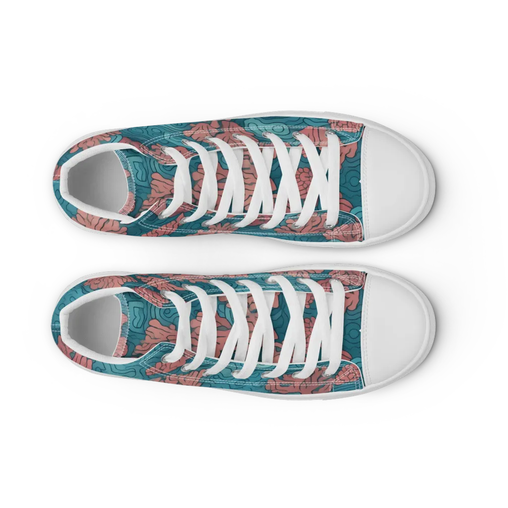 Pink Reef on Men's High Top Canvas Shoes — Front