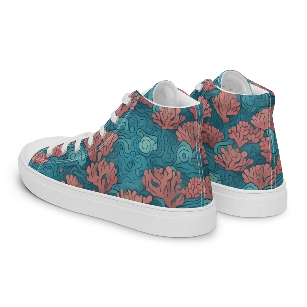 Pink Reef on Men's High Top Canvas Shoes — Left Back