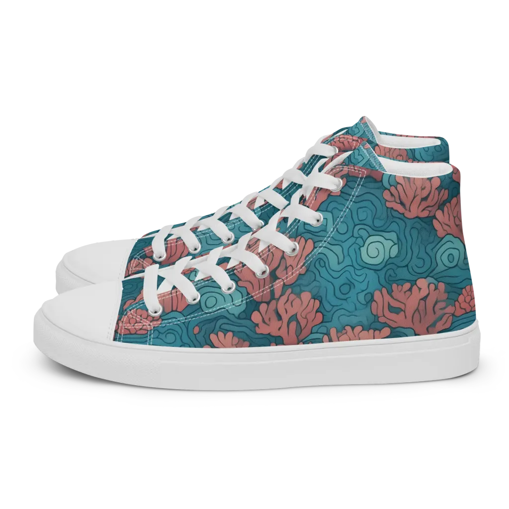 Pink Reef on Men's High Top Canvas Shoes — Left