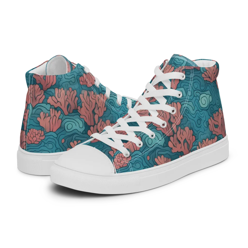 Pink Reef on Men's High Top Canvas Shoes — Left