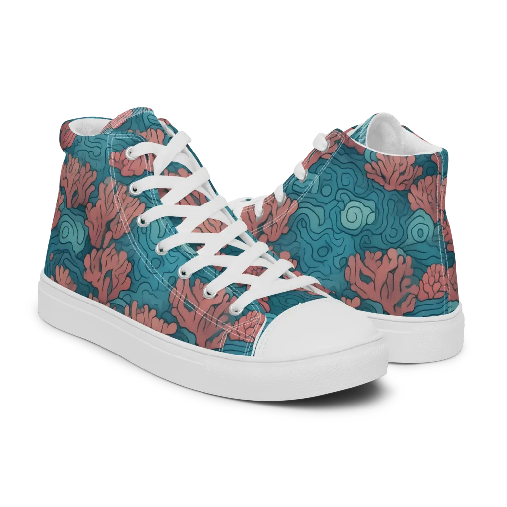 Pink Reef on Men's High Top Canvas Shoes — Right