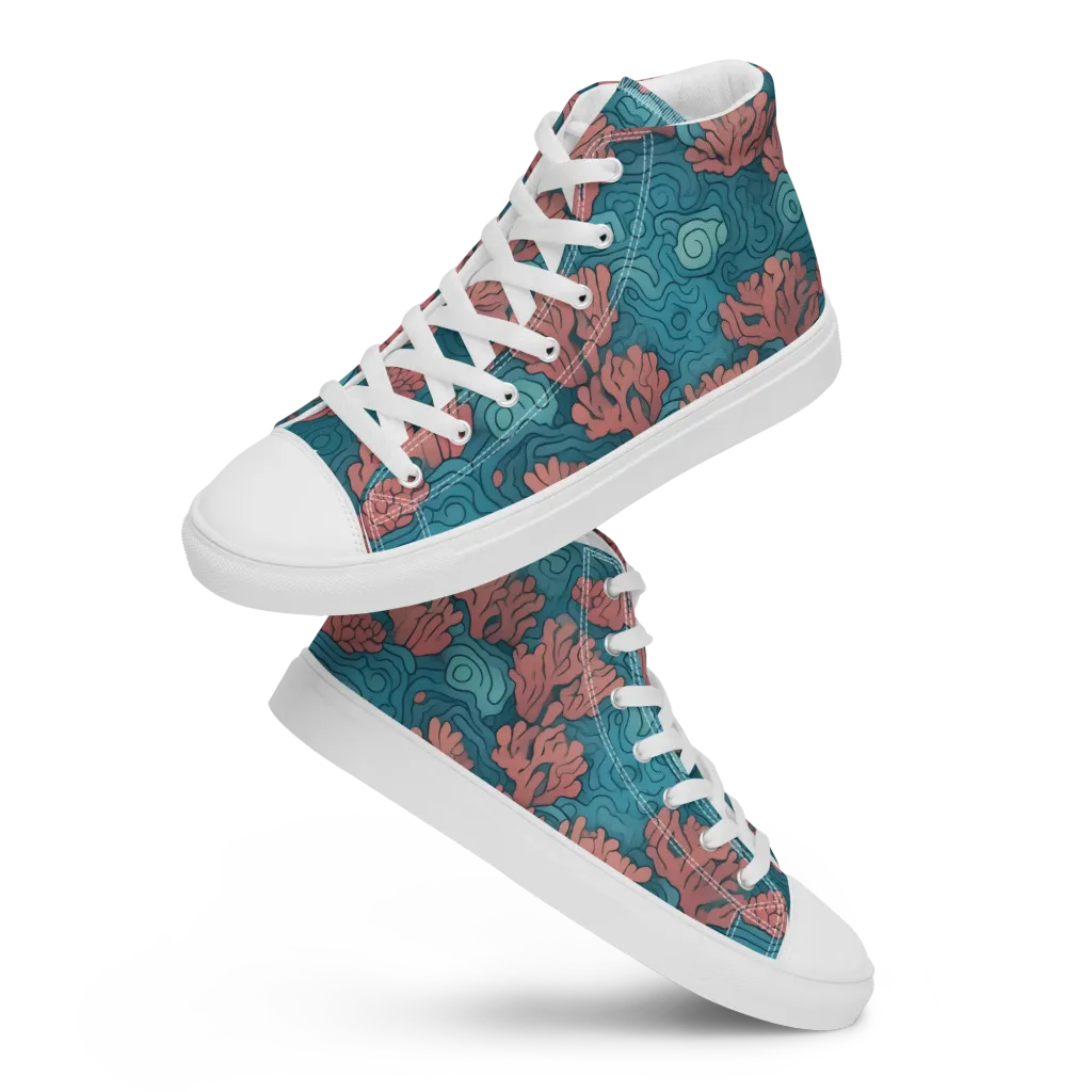 Pink Reef on Men's High Top Canvas Shoes — Front