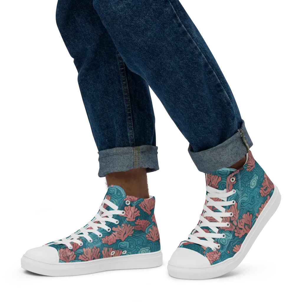 Pink Reef on Men's High Top Canvas Shoes — Left