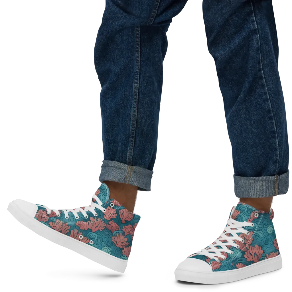 Pink Reef on Men's High Top Canvas Shoes — Left