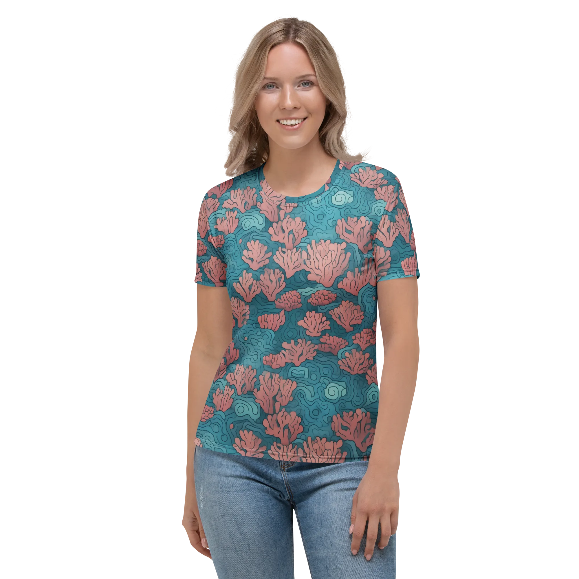 Pink Reef on Women's Crew Neck T-Shirt — Front