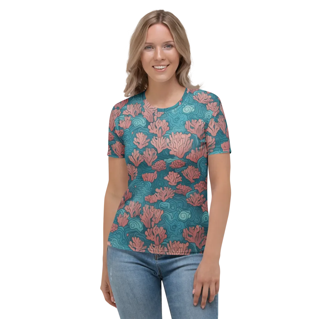 Pink Reef on Women's Crew Neck T-Shirt — Front