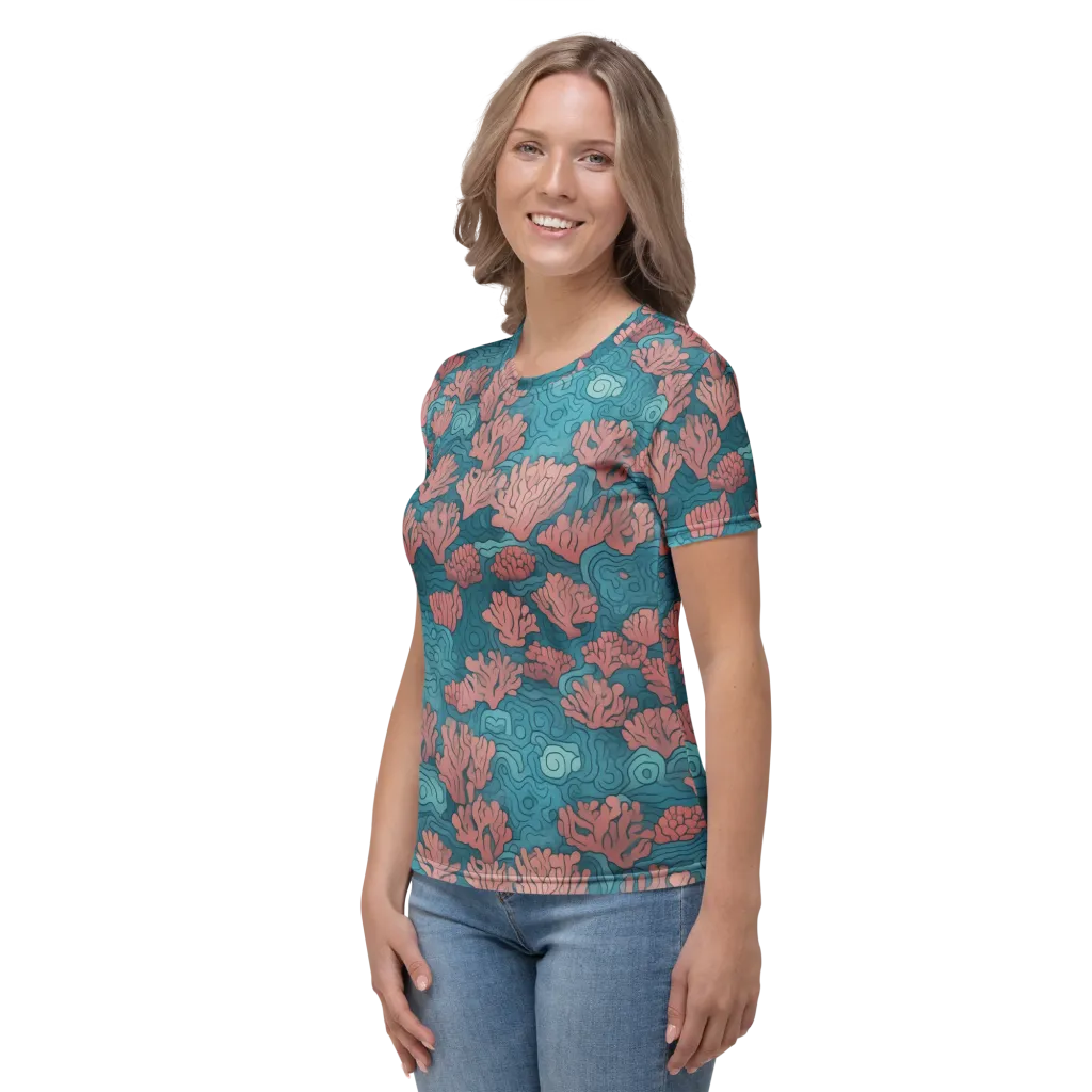 Pink Reef on Women's Crew Neck T-Shirt — Left