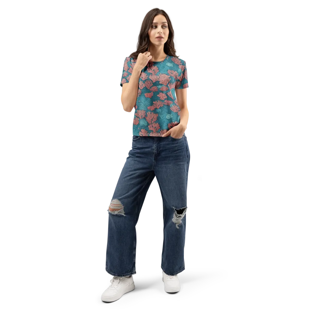 Pink Reef on Women's Crew Neck T-Shirt — Front
