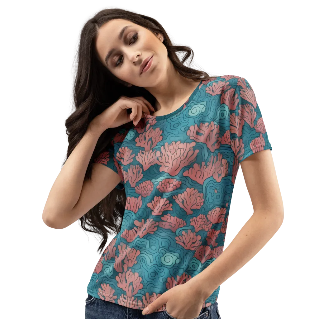 Pink Reef on Women's Crew Neck T-Shirt — Left Front