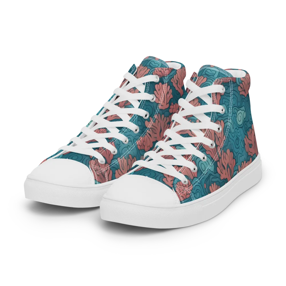 Pink Reef on Women's High Top Canvas Shoes — Left Front