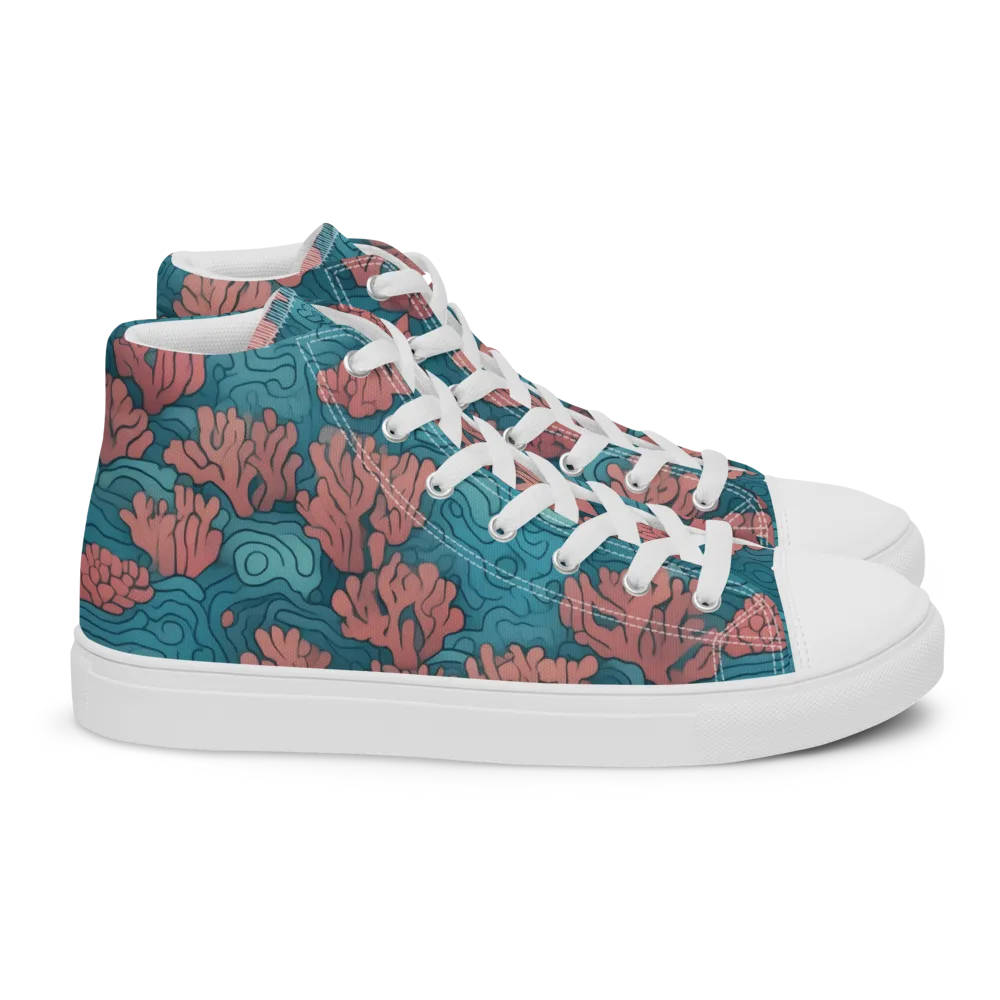 Pink Reef on Women's High Top Canvas Shoes — Right