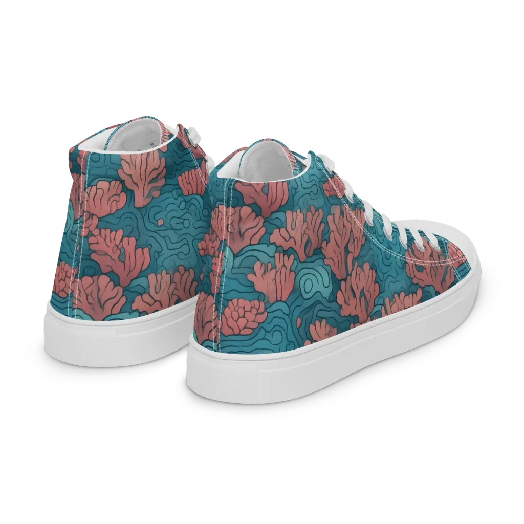 Pink Reef on Women's High Top Canvas Shoes — Right Back