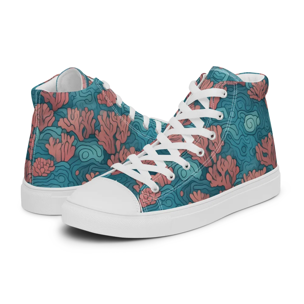 Pink Reef on Women's High Top Canvas Shoes — Left