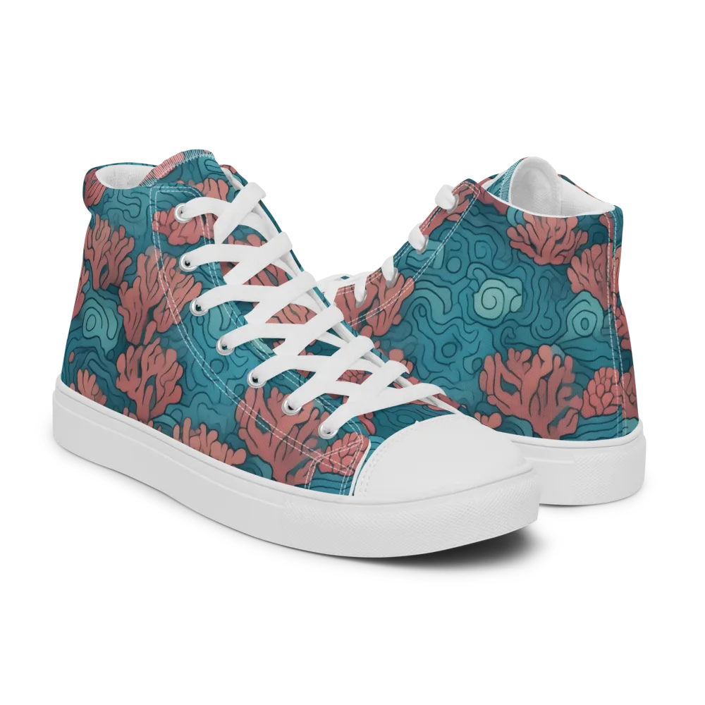 Pink Reef on Women's High Top Canvas Shoes — Right