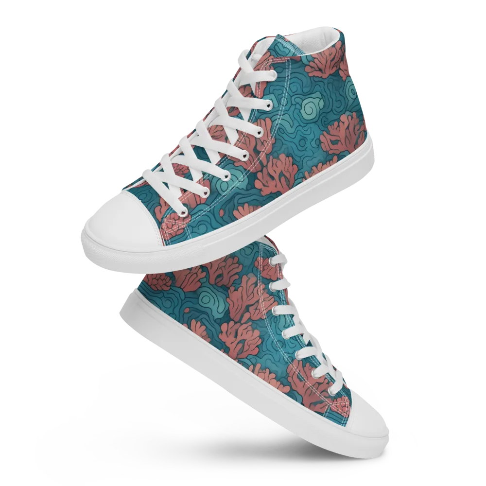 Pink Reef on Women's High Top Canvas Shoes — Front