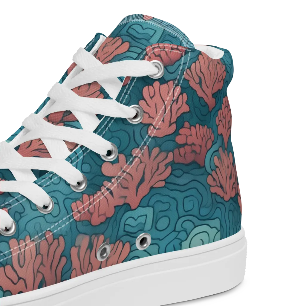 Pink Reef on Women's High Top Canvas Shoes — Product details 2
