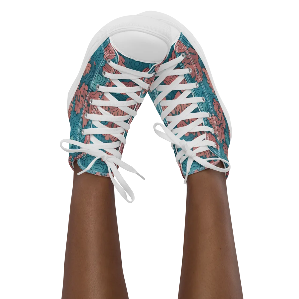Pink Reef on Women's High Top Canvas Shoes — Front
